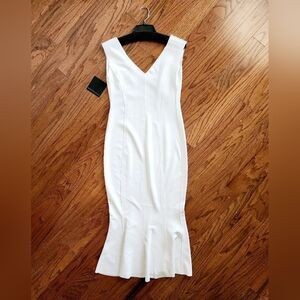 Norma Kamali Grace Fishtail Snow White Medium Wedding Cocktail Dress NEW